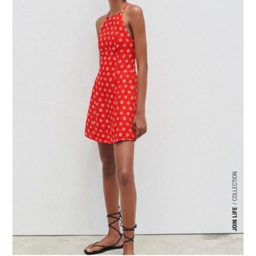 Zara Red Floral Halter Neck Mini Dress